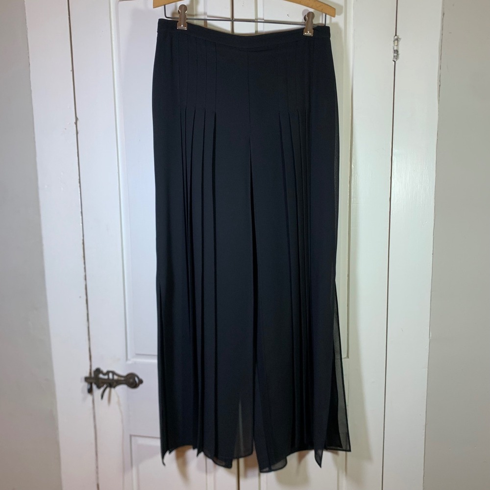 Cartise Womens Black Wide Leg Pleated Chiffon Overlay Dress Pants Size 6 62198